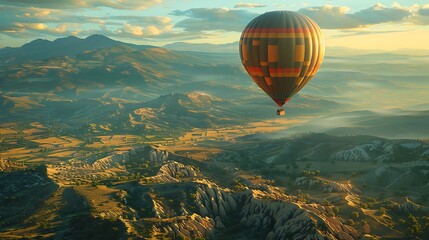 Fresh view of a hot air balloon over a rural landscape