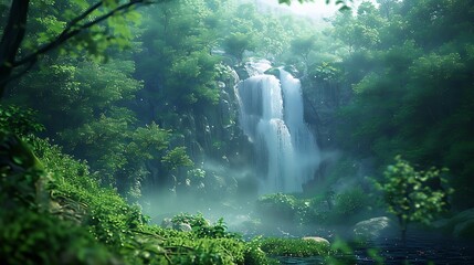 Fresh view of a hidden waterfall deep in the forest
