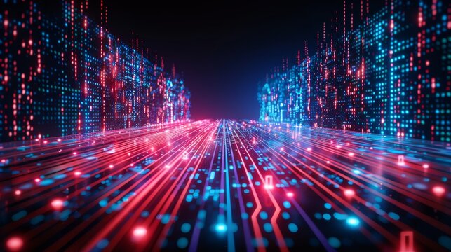 Abstract technology background. Digital data flow with binary code