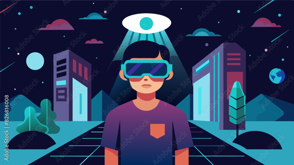 Poster an introspective film exploring the blurred lines between reality and virtual reality in a digital n