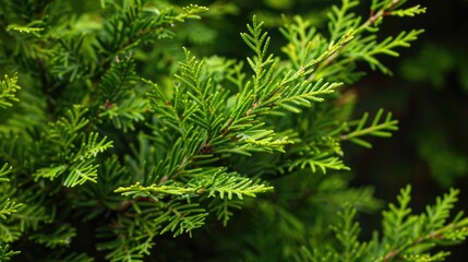 Close up of Thuja branches with a Thuja branch backdrop