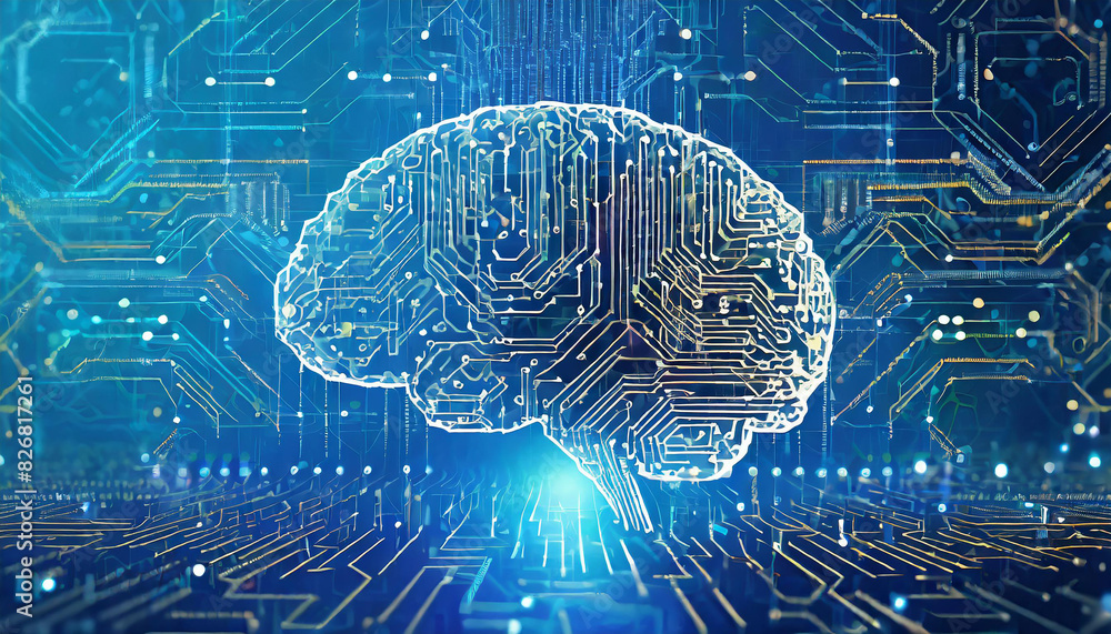 Aufkleber illustration of digital brain connected to data center. artificial intelligence concept. generative 