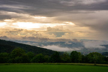 rhön, landscape, clouds, fog, field, storm, weather, landscape, nature, weather forecast, weather report, wallpaper