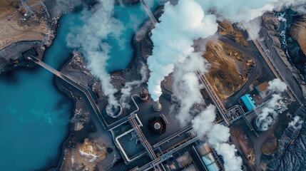 Aerial view of geothermal power station industry