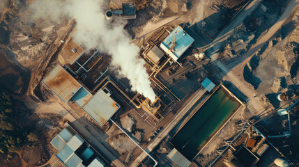 Aerial view of geothermal power station industry