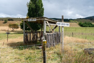 Jesus manger sculpture at a rural church in Stanley Brook, Tasman, New Zealand. © Zenstratus