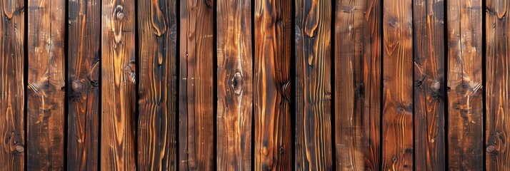 Fototapeta premium Wood background banner panorama long - Brown wooden acoustic panels wall texture, seamless pattern.