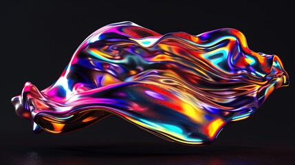 Obraz premium Bold Holographic Liquid Blob Shape Isolated on Black - Iridescent Wavy Melted Substance 