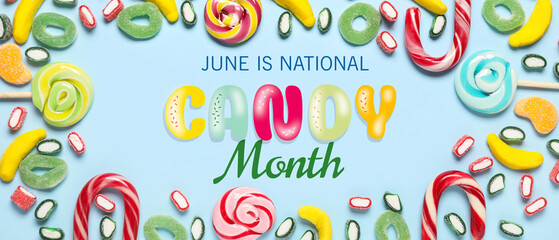 Banner for National Candy month with different sweets