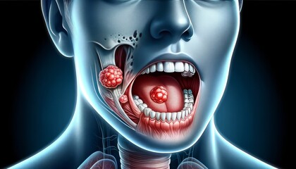 3D Medical Illustration of Oral Cancer
Detailed 3D medical illustration depicting oral cancer with tumors in the mouth and throat region.