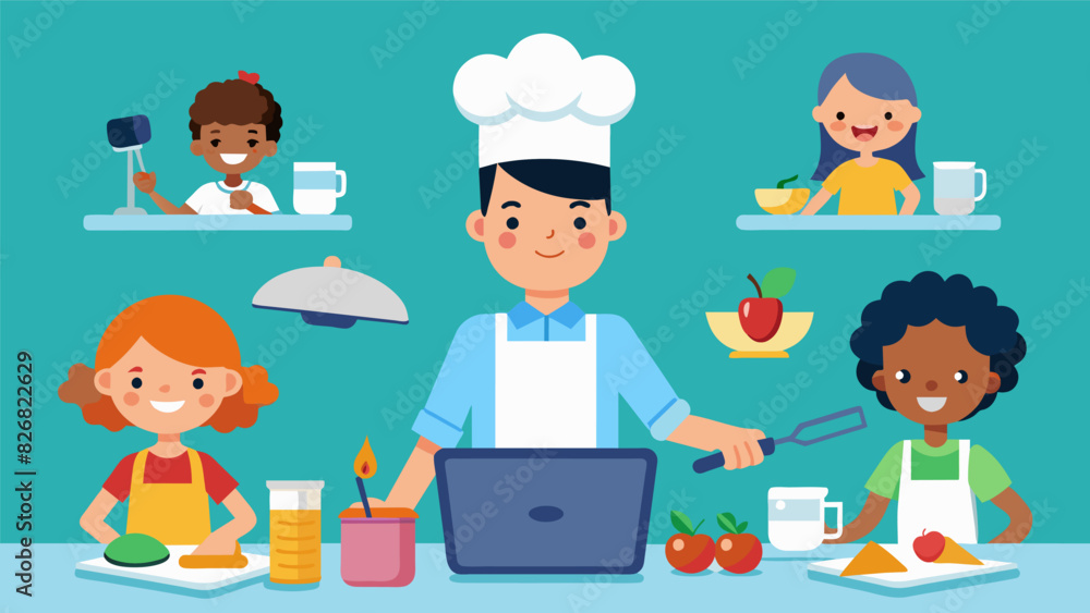 Poster a virtual cooking experience that combines education and entertainment letting kids learn and play a