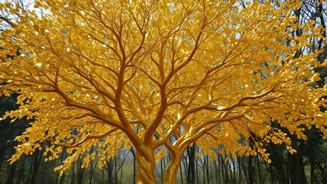golden autumn leaves, Gold tree with gold