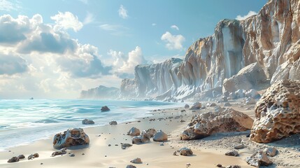 Fresh view of a beach with rock formations and a clear sky - Powered by Adobe