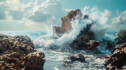 Waves crashing against a rocky outcrop