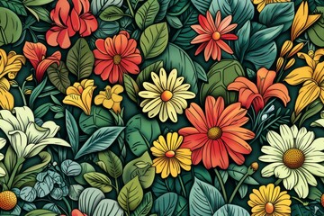 A lush and vibrant ecosystem with tropical plant species blooming everywhere blooming everywhere