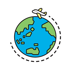 飛行機と地球のイラスト