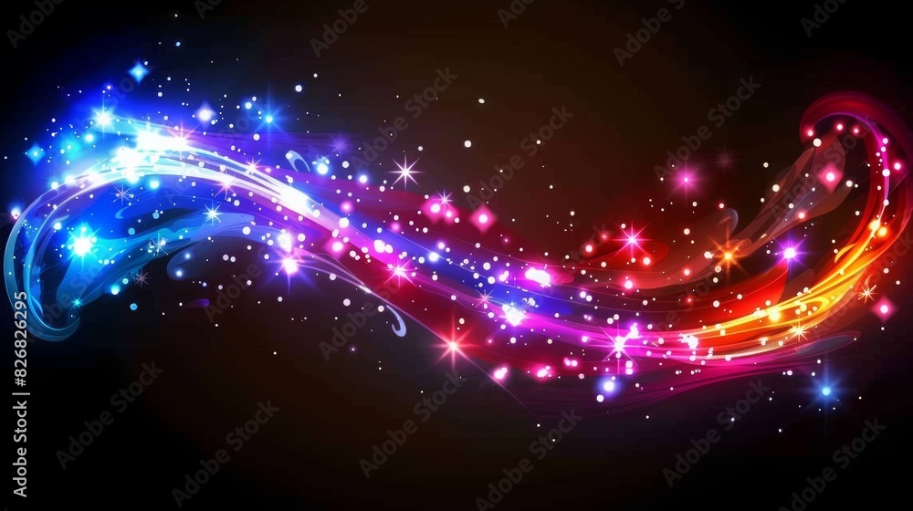 Poster glowing particle dots with colorful dots in abstract background, concept of light shining sparkling 