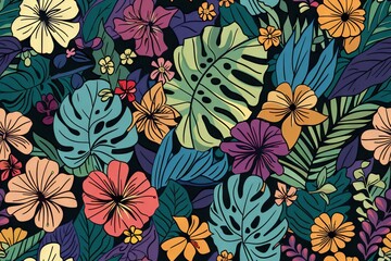 A serene and idyllic ecosystem with tropical plant species blooming everywhere blooming everywhere