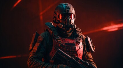 Elite Soldier in Tactical Gear on Battlefield