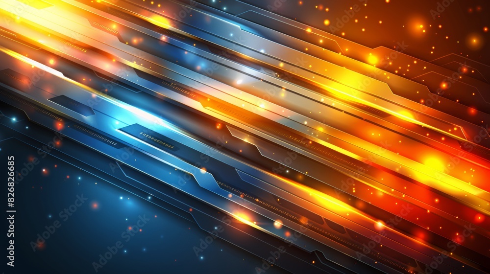 Aufkleber colorful abstract design with glowing line with dots and gradients background, overlapping layers on