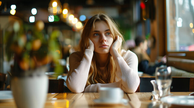 woman get bored from her romantic date partner in a restaurant