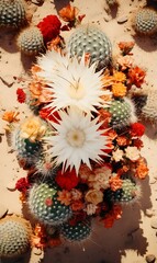 Top view of exotic cactus in desert