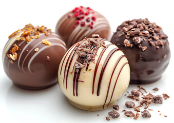 variety of chocolate praline balls isolated on a white background