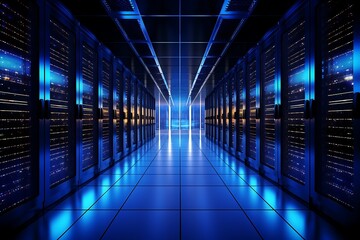 Fototapeta premium Data center with multiple rows of fully operational server racks living room.