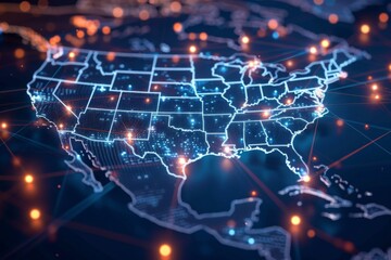 Fototapeta premium Digital map of america network connectivity created with generative ai