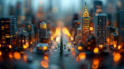 A beautifully intricate model cityscape with glowing lights captures the essence of urban life and...