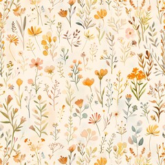 A pattern of tiny watercolor flowers in various shapes and sizes, with intricate details and soft, blended colors