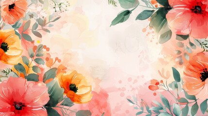 A watercolor floral border with pink and orange flowers on a white background.