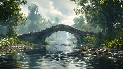 A wide river with a historic stone bridge