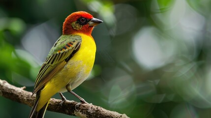 Fototapeta premium Male red headed weaver sitting on a branch