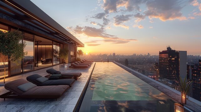 Amazing rooftop infinity pool with a stunning city view.
