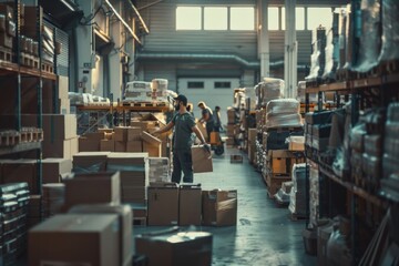 Warehouse workers organizing and packing boxes for efficient shipping and delivery of goods