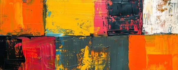 Vibrant Abstract Artwork with Bold Brushstrokes and Contrasting Color Blocks