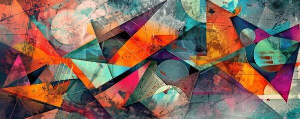 Naklejka premium Abstract Geometric Design with Vibrant Color Contrasts and Overlapping Shapes