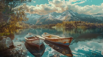 Obraz premium Boats for fishing in the lake