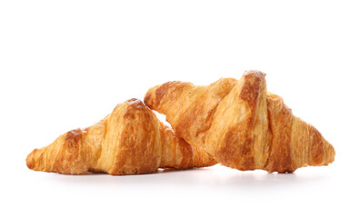 Tasty croissants on white background