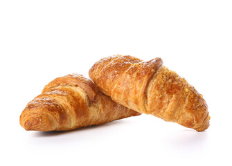 Tasty croissants on white background