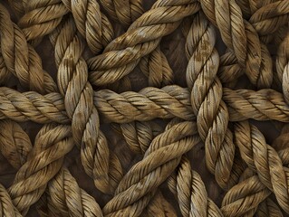 Close-up of a rope with an elaborate, interwoven knotted pattern. Crafted, artisanal textile element - Powered by Adobe