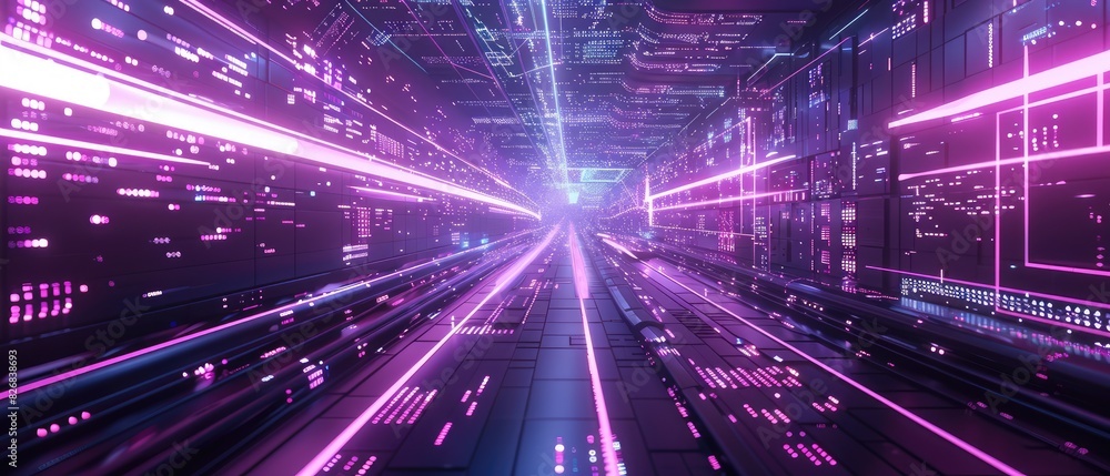 Poster 3d render abstract futuristic ultraviolet background with cyber screen and glowing neon lights desig