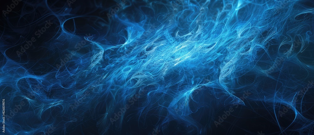 Poster abstract blue on black background texture dynamic curves ands blurs pattern detailed fractal graphic