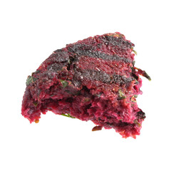 Obraz premium Piece of tasty beetroot cutlet isolated on white. Vegetarian product