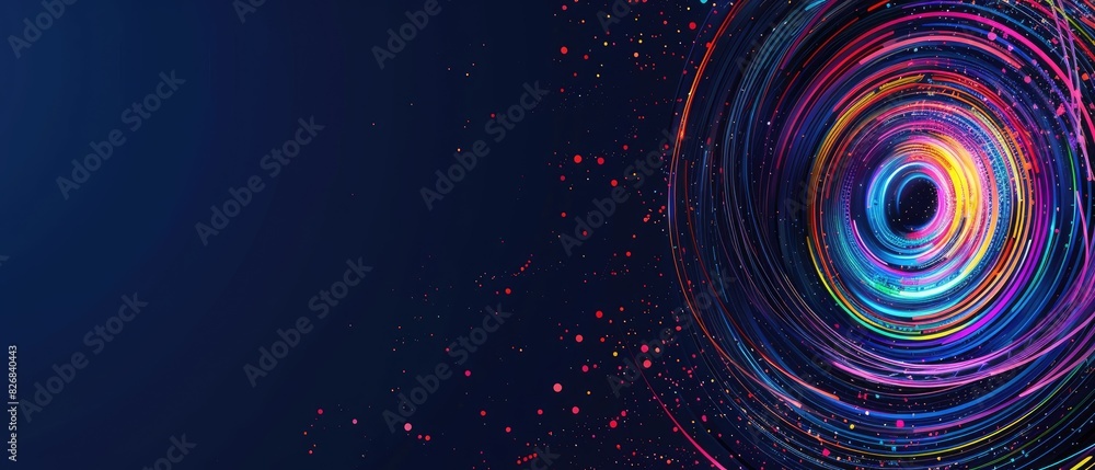 Poster abstract colorful circular lines on dark blue background design concept header web cover poster bann