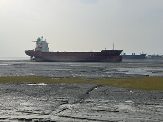 Ship graveyard at low tide, Chittagong, Bangladesh