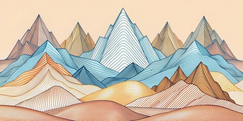 Artistic Mountain Range Illustration in Pastel Colors