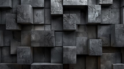 Imperfect, distressed-look wall built from uneven gray blocks with a prominent, rough-hewn texture. Aged, artisanal aesthetic