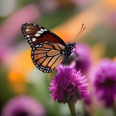 Obraz premium Close up of a butterfly on a bright flower, with a blurred background1